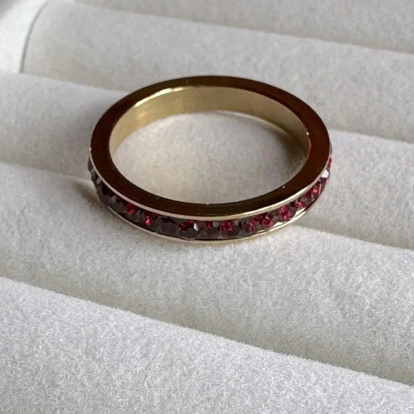 Garnet Colored CZ 18k PVD Stainless Steel Eternity Band Ring January Birthstone - Picture 4 of 9
